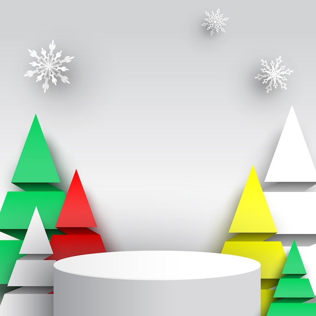 Рождественский круглый подиум со снежинками и бумажными елками выставочный стенд пьедестал