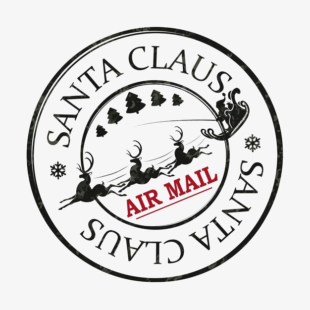 Vector christmas round print with santa claus on reindeer air mail design element