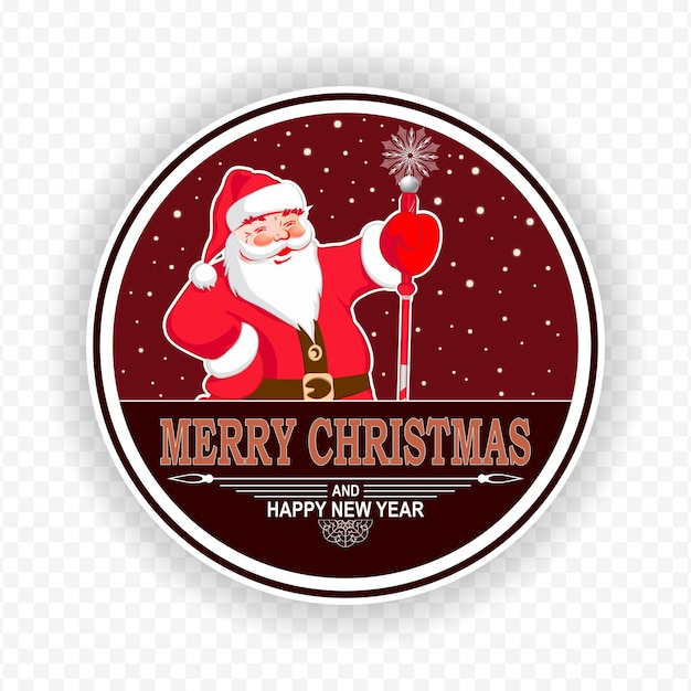 Christmas round sign with the silhouette of Santa Claus with staff and text design element