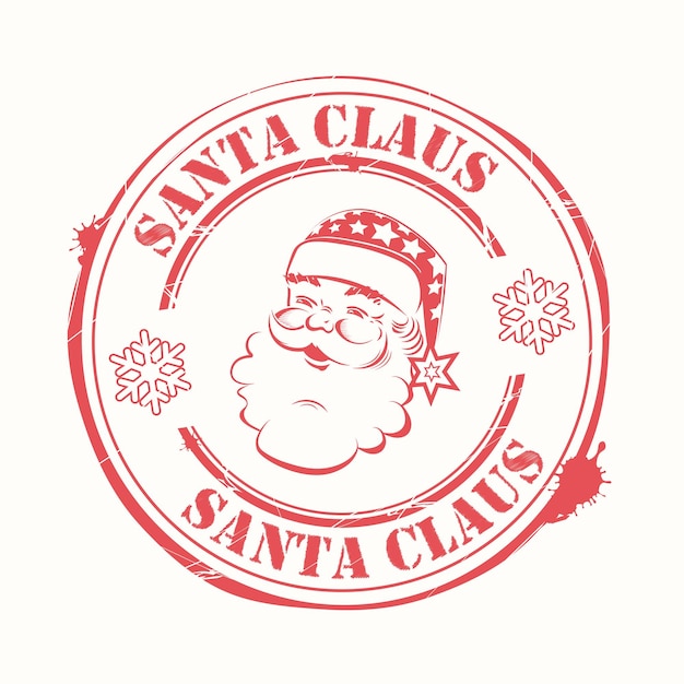 Vector christmas round stamp with santa claus face and snowflakes