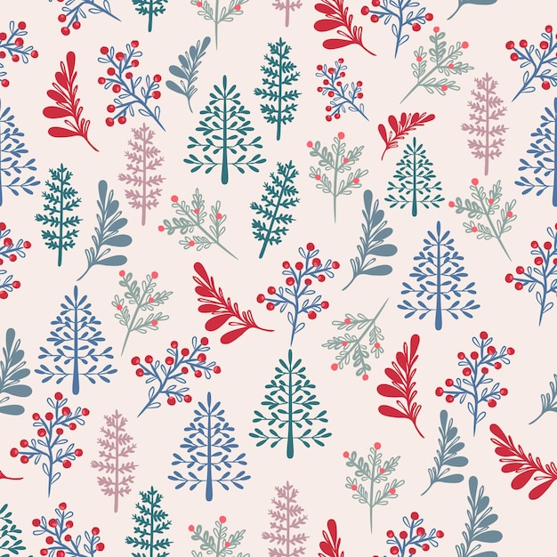 Christmas rustic vector pattern with Xmas trees in Scandinavian style