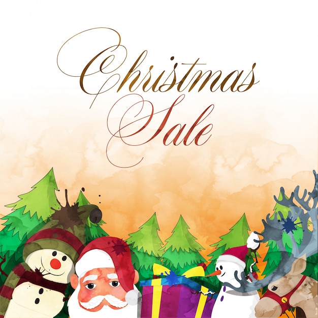 Christmas sale background with santa and snowman