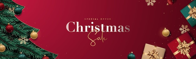 Christmas sale banner Realistic Christmas tree branches