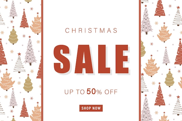 Vector christmas sale banner template advertising background with christmas trees promotion poster