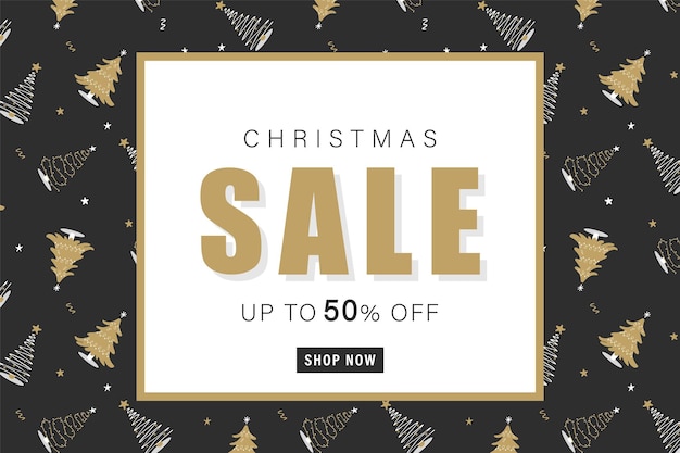 Vector christmas sale banner template advertising background with christmas trees promotion poster