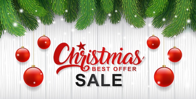 Christmas sale banner template christmas tree and balls