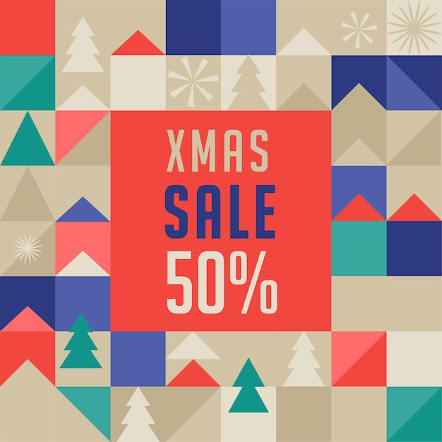 Modello di banner di vendita di natale, stile geometrico scandinavo