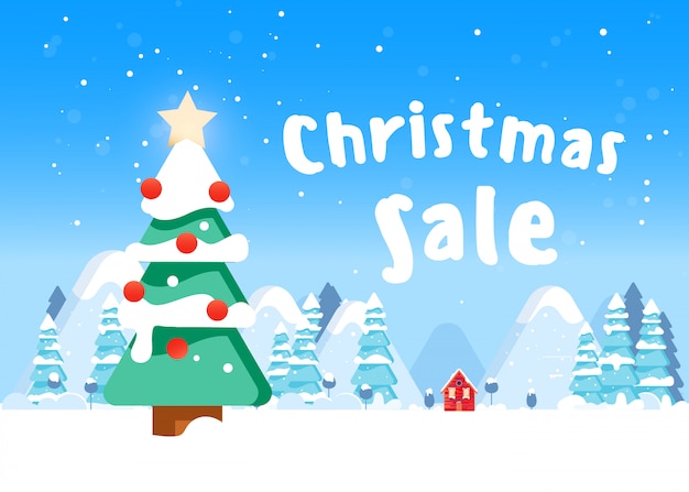 Christmas sale banner with fir tree