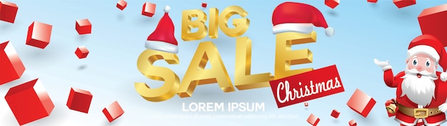 Christmas Sale banner with hat Santa Claus and geometric concept design. Vector