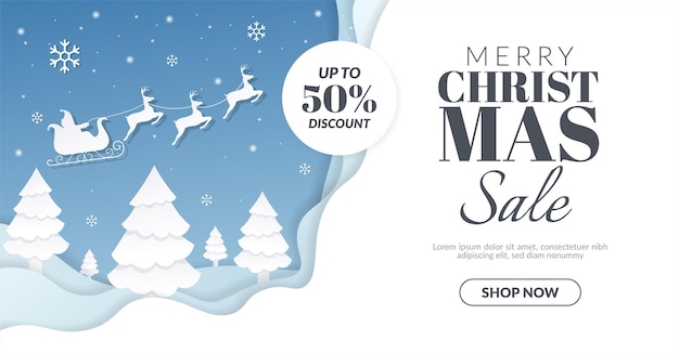 Vector christmas sale banner with santa claus and reindeer illustration