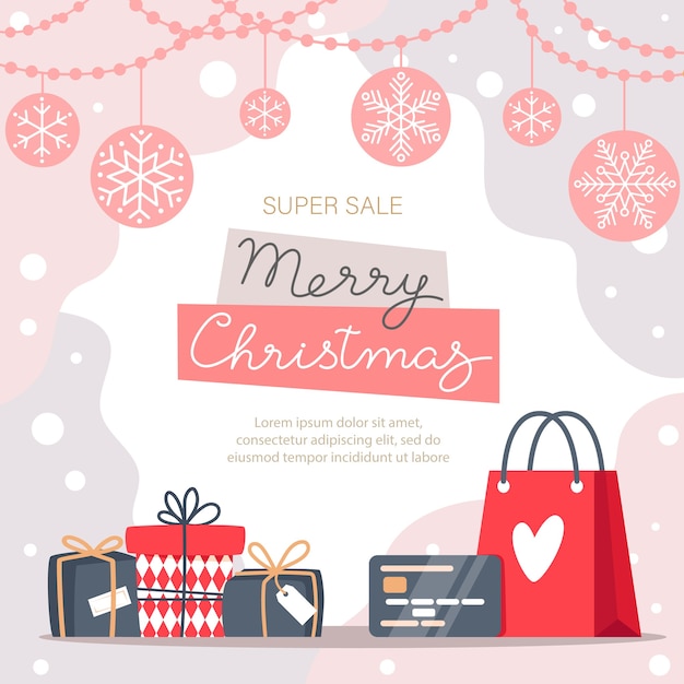 Vector christmas sale banner with snowflakes