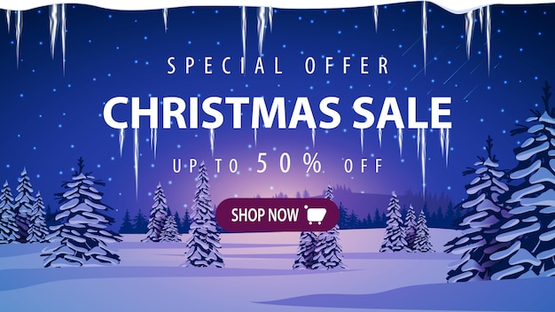 Christmas sale banner with winter landscape