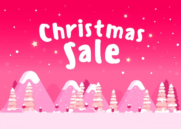 Christmas sale. Christmas composition with fir trees 