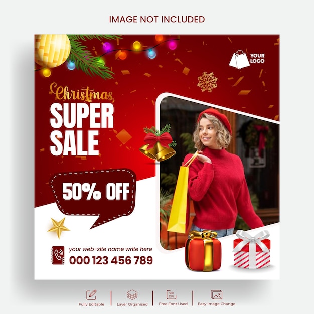 Christmas sale facebook ads banner and instagram posts template