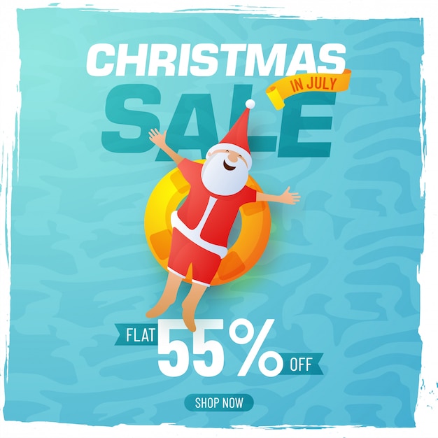 Vector christmas sale flyer with happy santa claus.