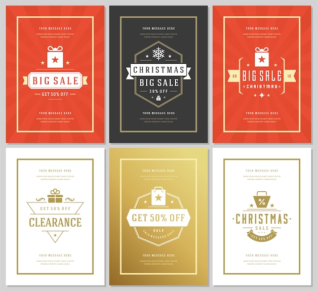 Christmas sale flyers or banners design set discount offers