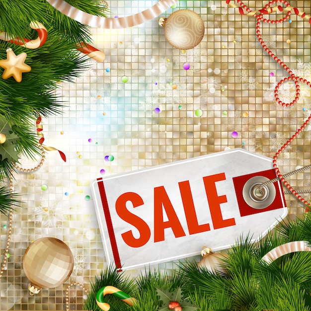 Christmas sale on gold background.