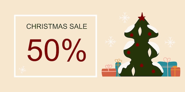 Christmas sale horizontal banner design with 50 percent discount