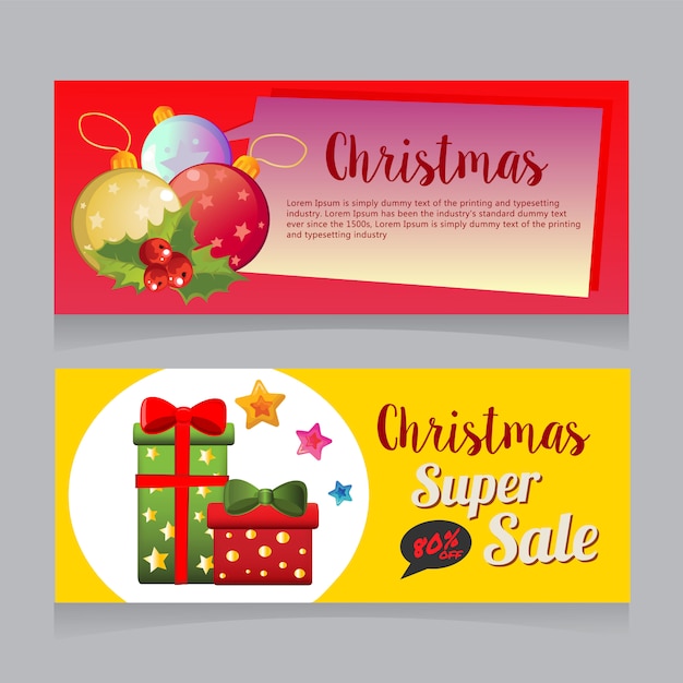 Christmas sale horizontal banner with ball decoration