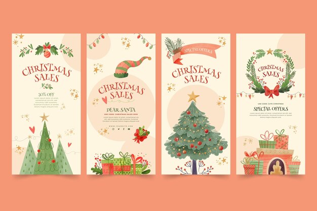 Vector christmas sale instagram stories collection