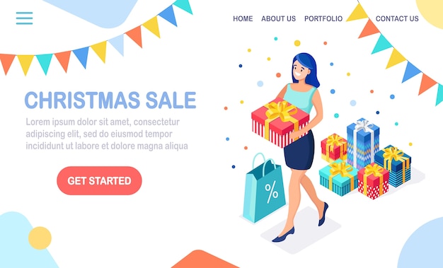 Vector christmas sale, landing page