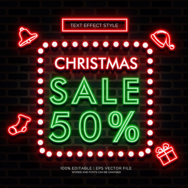 Christmas sale neon text effects