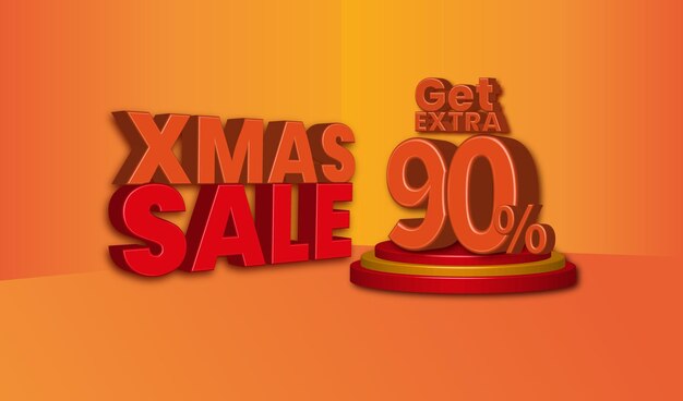 Christmas sale offer 3d text with 90 percent discount
