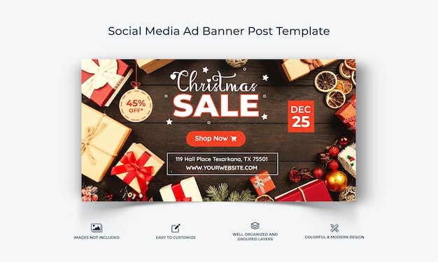 クリスマスセールオファーソーシャルメディアFacebook広告バナー投稿テンプレートプレミアムベクター