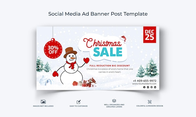 Offerta di vendita di natale social media facebook ad banner post template premium vector