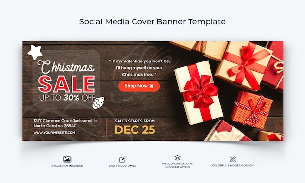 Рождественская распродажа предлагает шаблон обложки баннера facebook в социальных сетях премиум-вектор
