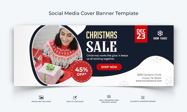 La vendita di natale offre il vettore premium del modello di banner di copertina di facebook dei social media