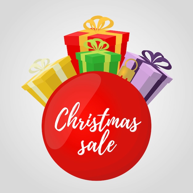 Christmas sale, red ball for ad poster, banner