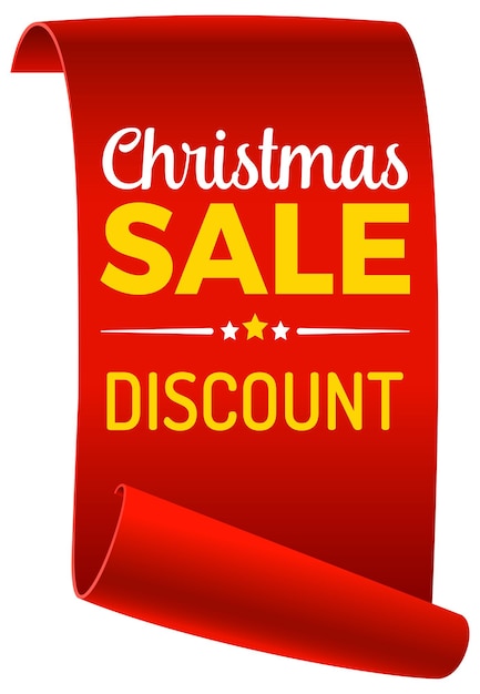 Рождественская распродажа свиток бумаги баннер красная бумажная лента на прозрачном фоне реалистичная этикетка продажи изолированная векторная иллюстрация