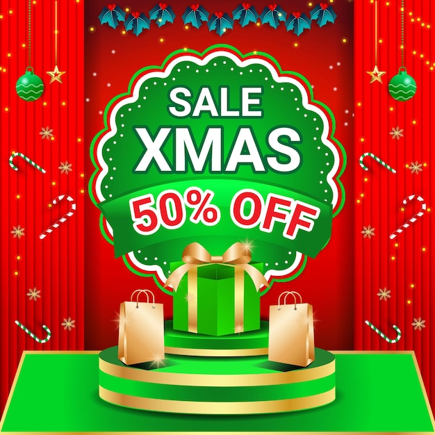 Vector christmas sale social media post background banner flyer discount december end year template 2