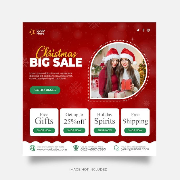 Рождественская распродажа в социальных сетях после веб-баннера