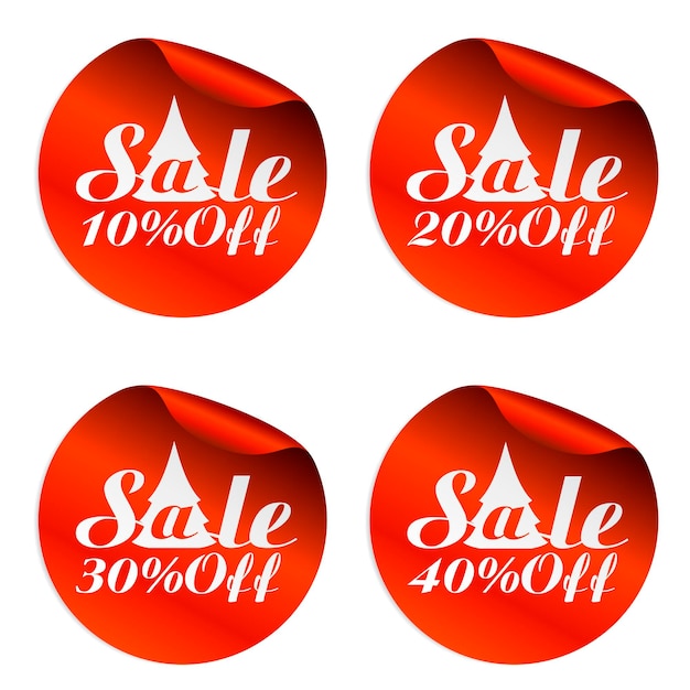 Christmas sale stickers set 10 20 30 40 off