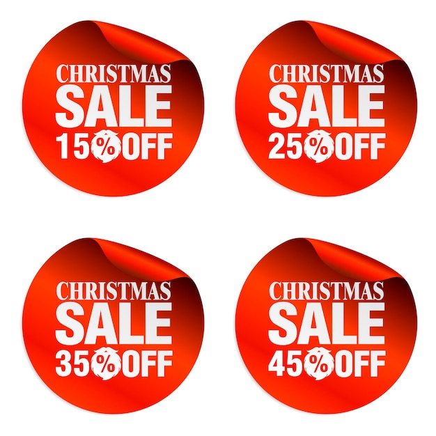 Vector christmas sale stickers set 15 25 35 45 off with santa claus beard