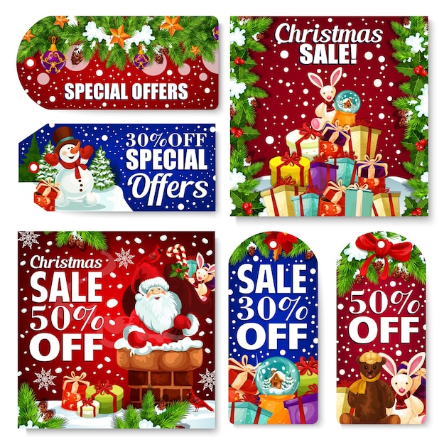 Christmas sale tag and new year discount card