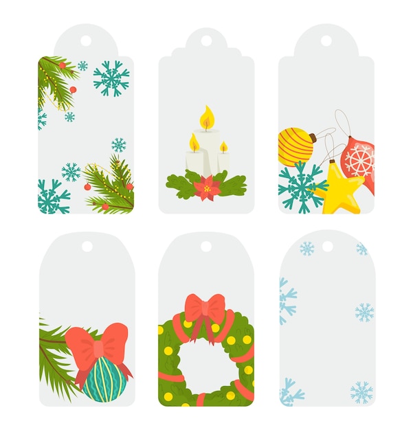 Christmas sale tag stickers winter holiday label vector illustration isolated on white new year and