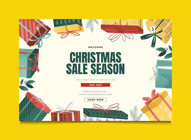 Vector christmas sale template and gifts box illustration