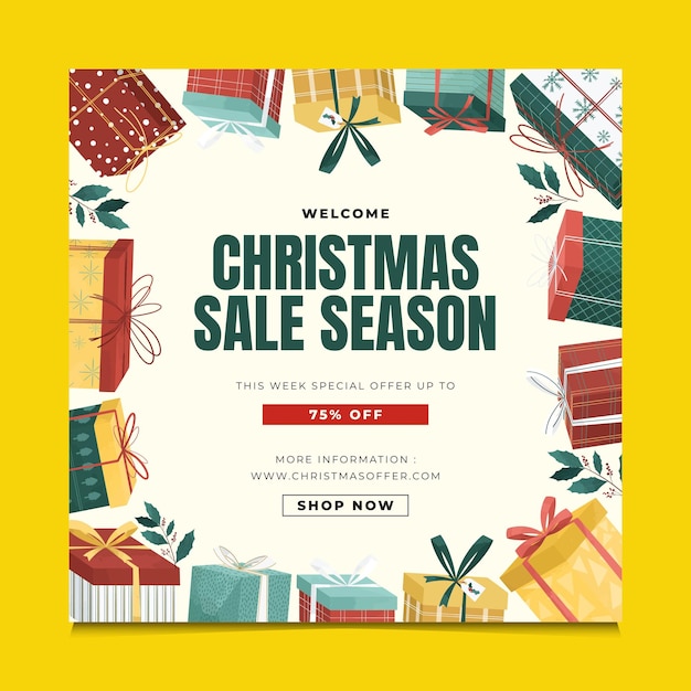 Christmas Sale Template and Gifts Box Illustration