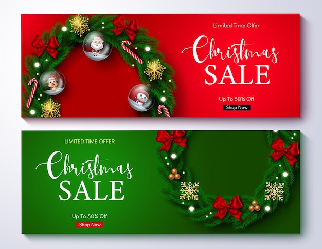Vettore set di banner vettoriali per saldi natalizi testo di saldi natalizi con offerta a tempo limitato