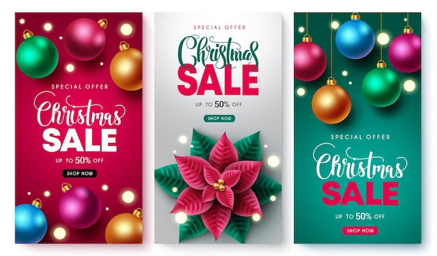 Christmas sale vector poster design. Christmas sale text special offer promo.