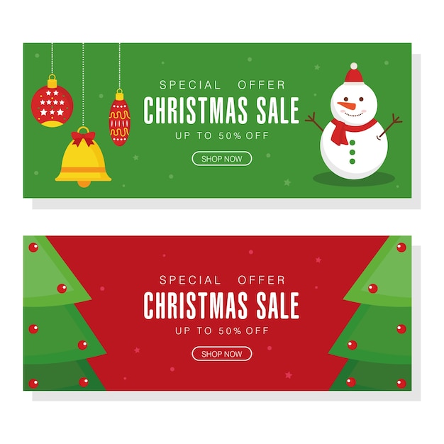 Vector christmas sale with pine trees bell spheres snowman design, christmas offer theme.