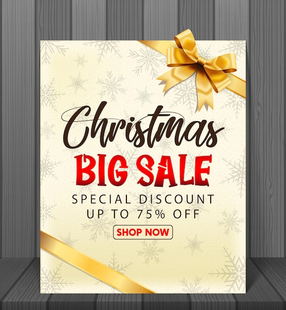 Vector christmas sale with red realistic ribbon banner and gift boxes.