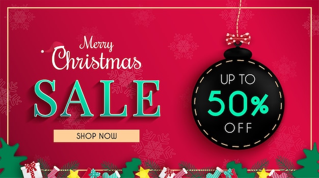 Vector christmas sales banner design and for online shopping discount promotion and web banner