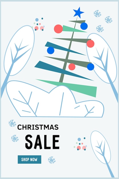 Christmas sales promotion banner or poster design flat vector illustration