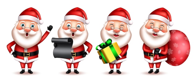 Christmas santa character vector set. Santa claus 3d xmas characters with standing and waving.