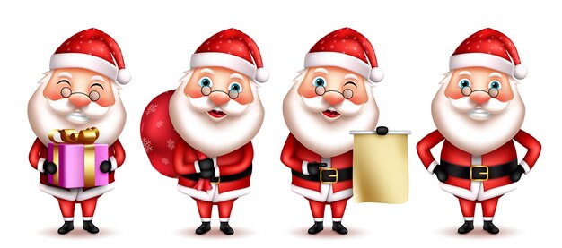 Christmas santa character vector set. Santa claus 3d xmas characters with standing and waving.