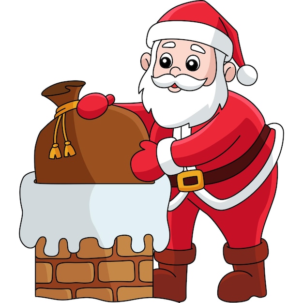 Christmas Santa On Chimney Cartoon Colored Clipart